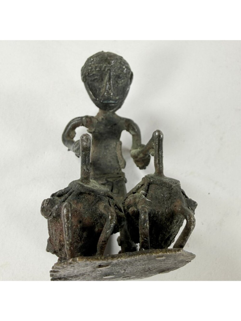 African Ashanti Bronze Drummer Figurine 3 Inch Bongo Conga Drum Metal Art